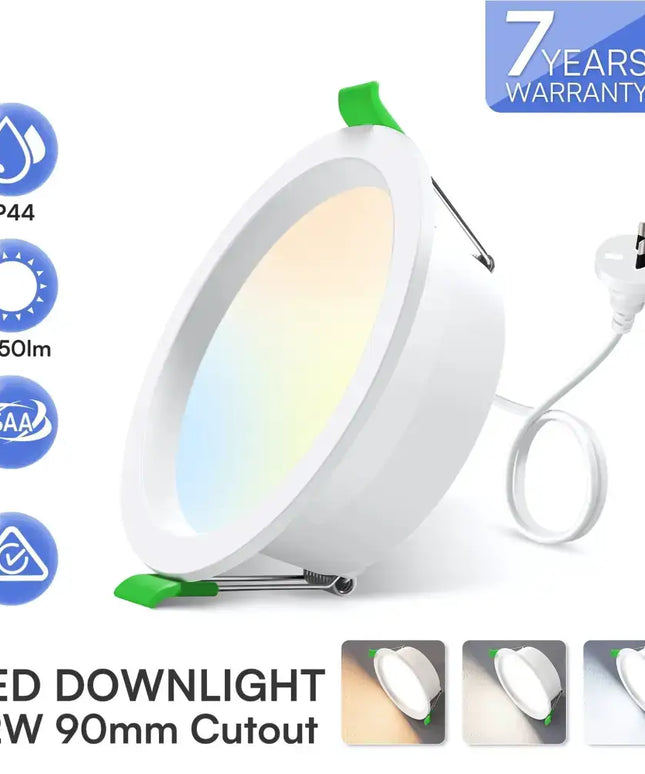 12W Tri-Colour Dimmable LED Downlight | 90mm Cut Out | Reno Optix Trade Pack 10 - Home & Garden > Lighting
