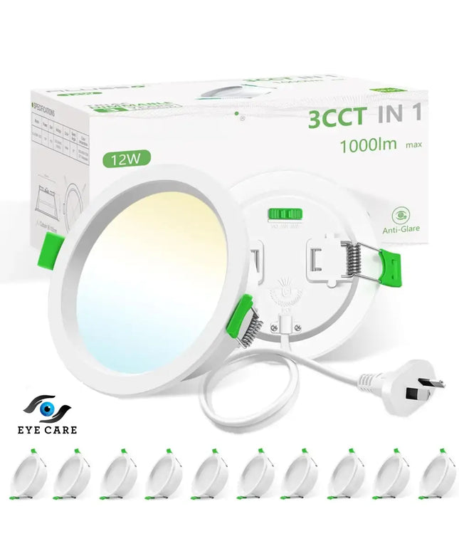 12W Tri-Colour Dimmable LED Downlight | 90mm Cut Out | Reno Optix Trade Pack 10 - Home & Garden > Lighting