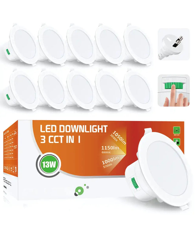 13W Tri-Colour Dimmable LED Downlight | 90mm Cut Out | Reno Powerlux Trade Pack 10 - Home & Garden > Lighting