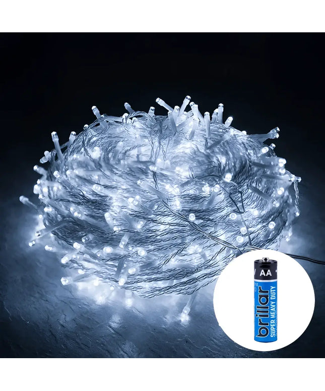 Tangled white LED fairy lights with 8 function memory for Christmas decorations