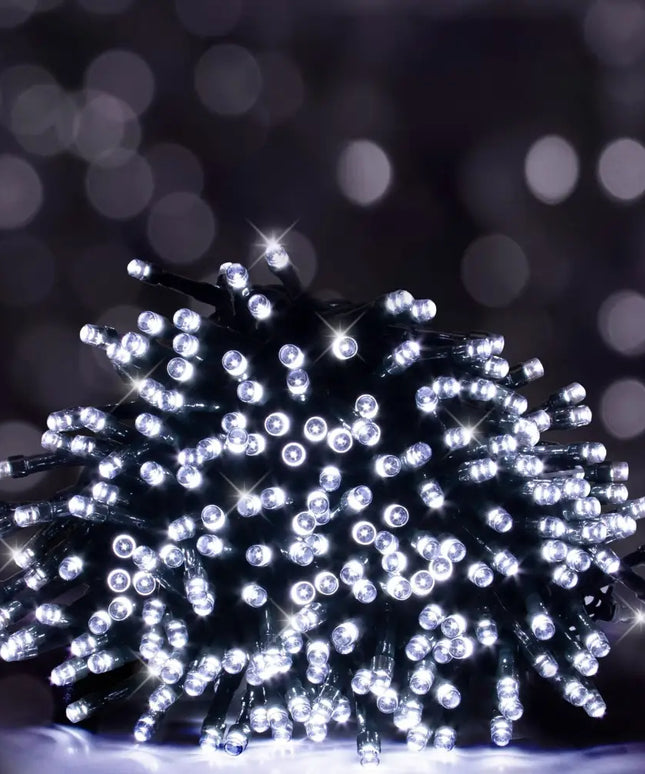 Tangled string of warm white LED fairy lights for indoor and outdoor decoration