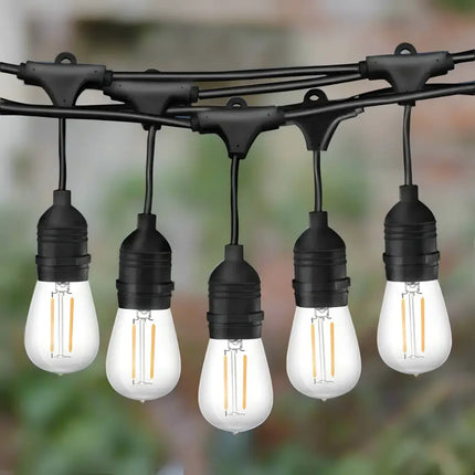 Black hanging festoon string lights with 100 bulbs for outdoor decorating and ambiance