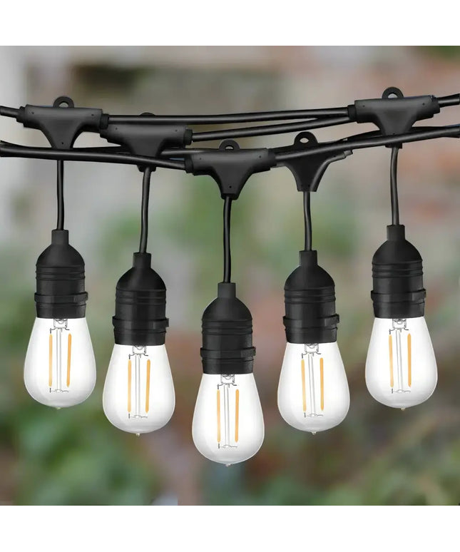 Black hanging festoon string lights with 100 bulbs for outdoor decorating and ambiance