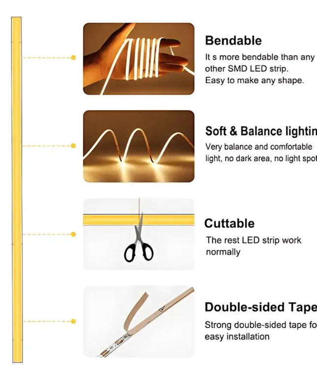 7W COB Micro LED Strip Light 3000K IP20 - 3mm