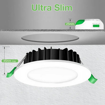 White mini LED downlight 10W, dimmable and tri-colour, Titan-style alternative