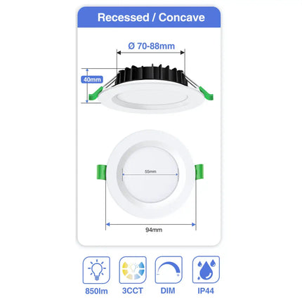 10W Tri-Colour Dimmable LED Downlight | 70mm Cut Out | Uluru Mini