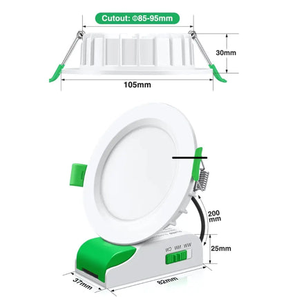 10W Tri-Colour Dimmable LED Downlight | 90mm Cut Out | Uluru Sleek