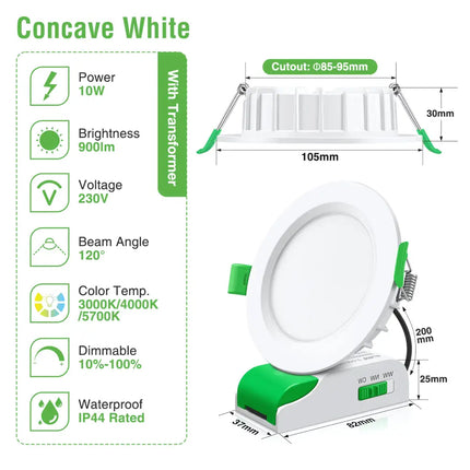 10W Tri-Colour Dimmable LED Downlight | 90mm Cut Out | Uluru Sleek