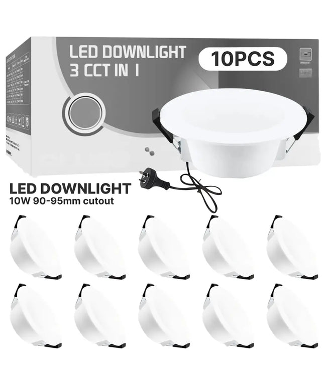 10W Tri-Colour LED Downlight | 90mm Cut Out | Reno Eco Trade Pack 10 - Home & Garden > Lighting