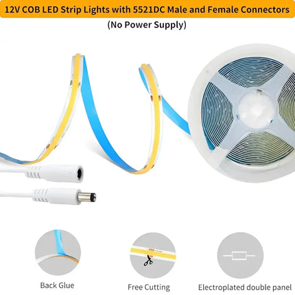 11W 8mm IP20 LumaFlex Linea COB Strip with DC plugs - Light Ropes & Strings