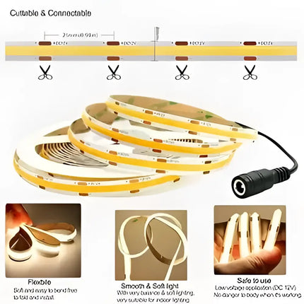 11W 8mm IP20 LumaFlex Linea COB Strip with DC plugs - Light Ropes & Strings