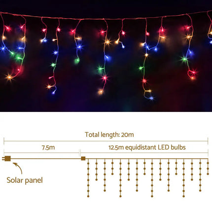 12.5M Christmas Lights Solar Icicle String Light Multi Colour Jingle Jollys - Occasions > Christmas > Outdoor