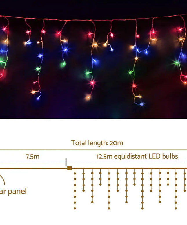 12.5M Christmas Lights Solar Icicle String Light Multi Colour Jingle Jollys - Occasions > Christmas > Outdoor