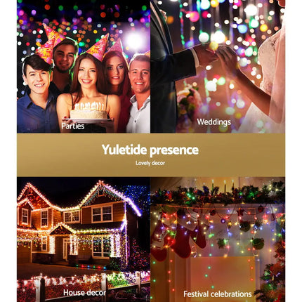 12.5M Christmas Lights Solar Icicle String Light Multi Colour Jingle Jollys - Occasions > Christmas > Outdoor