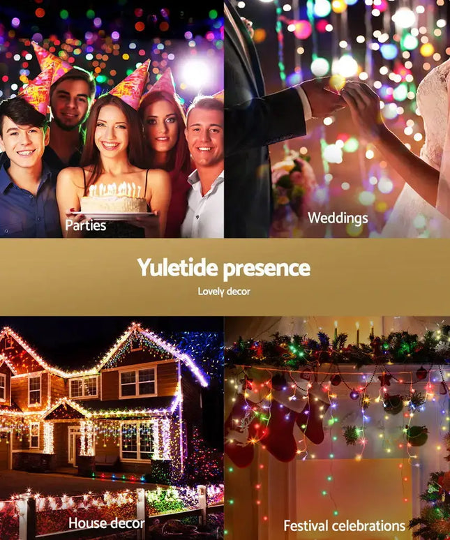 12.5M Christmas Lights Solar Icicle String Light Multi Colour Jingle Jollys - Occasions > Christmas > Outdoor