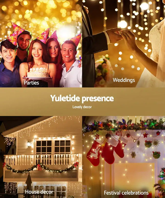 12.5M Christmas Lights Solar Icicle String Light Warm White Jingle Jollys - Occasions > Christmas > Outdoor Decorations