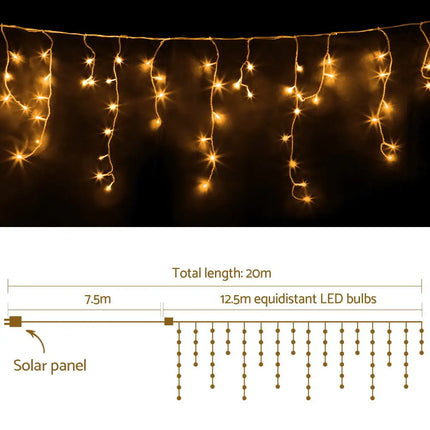12.5M Christmas Lights Solar Icicle String Light Warm White Jingle Jollys - Occasions > Christmas > Outdoor Decorations