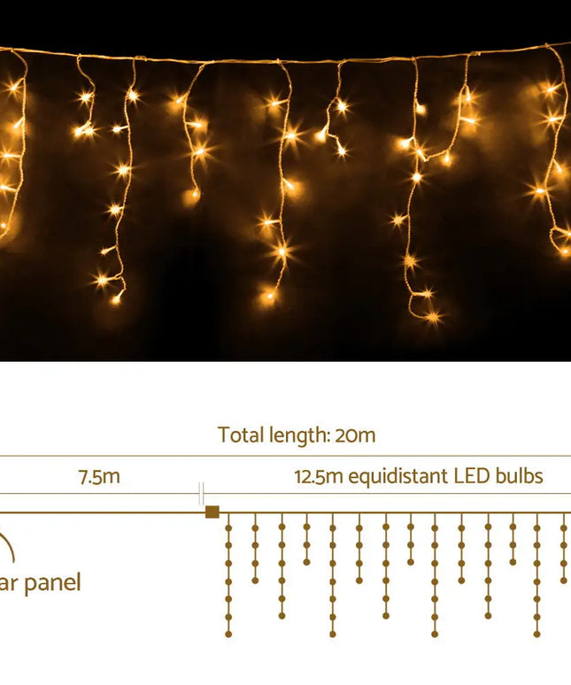 12.5M Christmas Lights Solar Icicle String Light Warm White Jingle Jollys - Occasions > Christmas > Outdoor Decorations