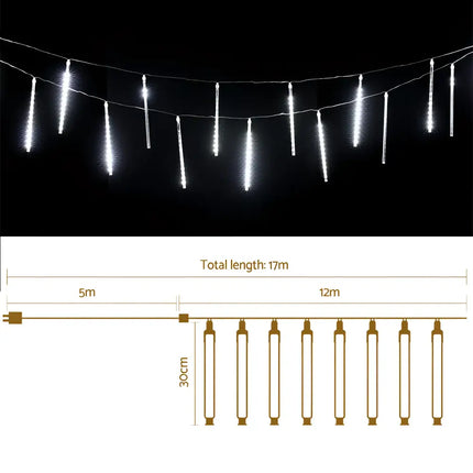 Icicle-shaped LED string lights for festive holiday decorating and outdoor illumination