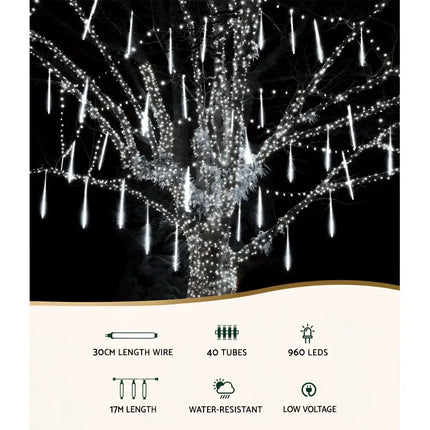 Outdoor LED Icicle Lights for festive decoration in the 12M 960 LED Falling Meteor Christmas Icicle Lights product
