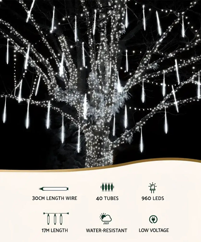 Outdoor LED Icicle Lights for festive decoration in the 12M 960 LED Falling Meteor Christmas Icicle Lights product