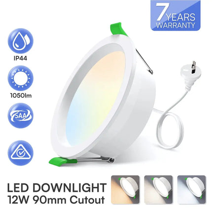 12W Tri-Colour Dimmable LED Downlight | 90mm Cut Out | Reno Optix