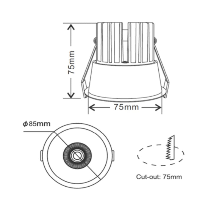 12W White Gold Low Glare Aluminium LED Downlight Dimmable 90mm cut out - LED downlight - LC