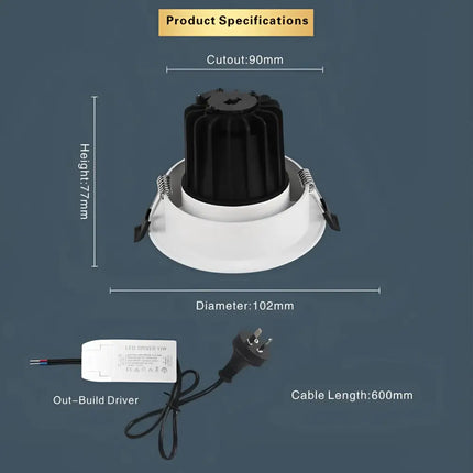 13W Tri-Colour Dimmable LED Downlight | 90mm Cut Out | Eyre