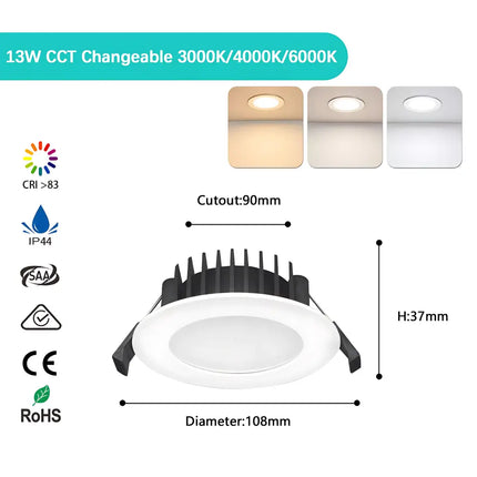 13W Tri-Colour Dimmable LED Downlight | 90mm Cut Out | Kakadu - Home & Garden > Lighting > Ceiling Lights