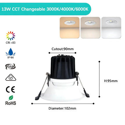 13W Tri-Colour Dimmable LED Downlight | 90mm Cut Out | Katoomba