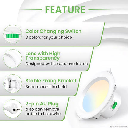 13W Tri-Colour Dimmable LED Downlight | 90mm Cut Out | Reno Powerlux