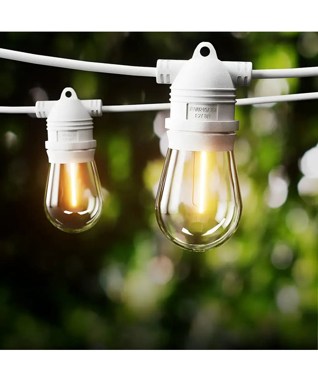 String of outdoor white festoon lights with 14 bulbs and plug-in kit