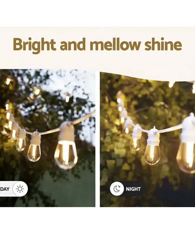 14-meter white festoon string lights with 14 bulbs for outdoor decorating and ambiance