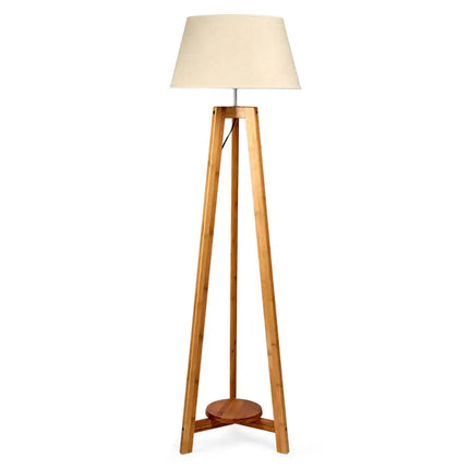 155cm Large Bamboo Wooden Tripod Floor Lamp w Beige Linen Light Shade - Home & Garden > Lighting