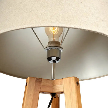 155cm Large Bamboo Wooden Tripod Floor Lamp w Beige Linen Light Shade - Home & Garden > Lighting