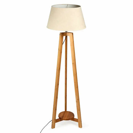 155cm Large Bamboo Wooden Tripod Floor Lamp w Beige Linen Light Shade - Home & Garden > Lighting