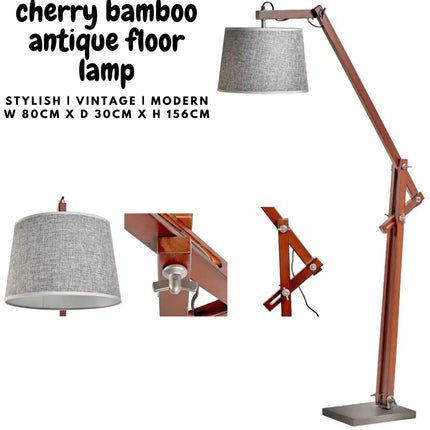 156cm Large Bamboo Floor Lamp Modern Vintage Wooden Light Antique Shade - Cherry - Home & Garden > Lighting
