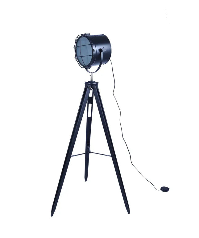 158cm Nautical Tripod Floor Lamp w Matte Black Lamp Head Searchlight Spot Light - Home & Garden > Lighting