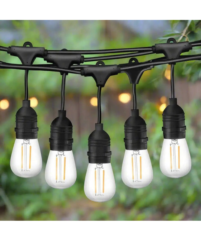 15m Black Hanging Solar Festoon String Lights with 15 Bulb Plug in Kit - Occasions > Christmas > Outdoor Decorations &