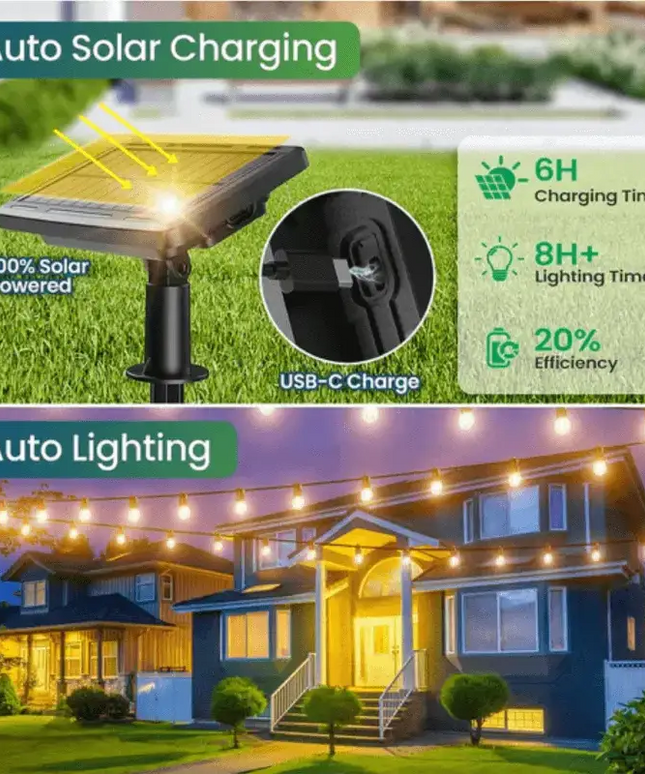 15m Black Hanging Solar Festoon String Lights with 15 Bulb Plug in Kit - Home & Garden > Lighting