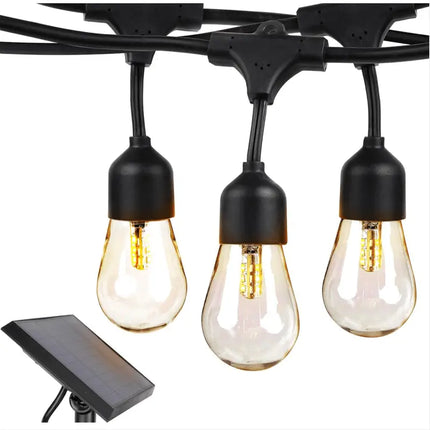 15m Black Hanging Solar Festoon String Lights with 15 Bulb Plug in Kit - Home & Garden > Lighting