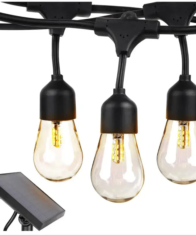 15m Black Hanging Solar Festoon String Lights with 15 Bulb Plug in Kit - Home & Garden > Lighting