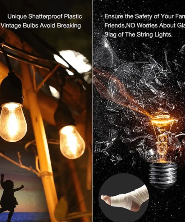 15m Black Hanging Solar Festoon String Lights with 15 Bulb Plug in Kit - Home & Garden > Lighting