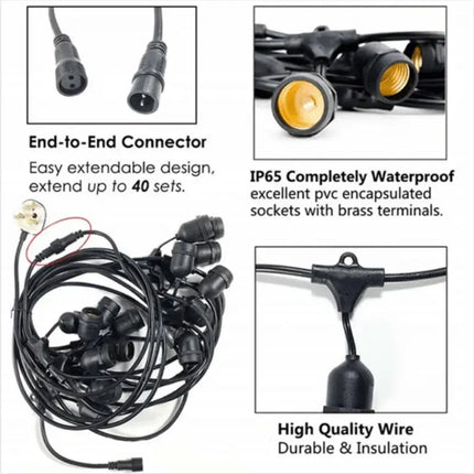 15m Black Hanging Solar Festoon String Lights with 15 Bulb Plug in Kit - Home & Garden > Lighting