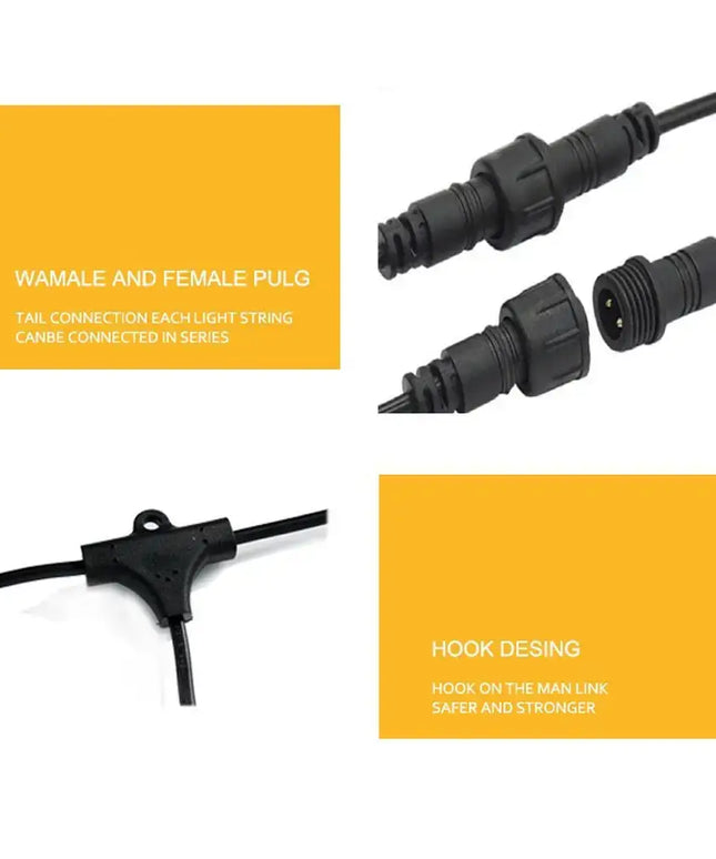 15m Black Hanging Solar Festoon String Lights with 15 Bulb Plug in Kit - Occasions > Christmas > Outdoor Decorations &