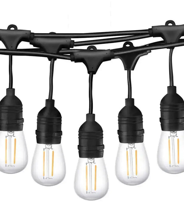 15m Black Hanging Solar Festoon String Lights with 15 Bulb Plug in Kit - Occasions > Christmas > Outdoor Decorations &