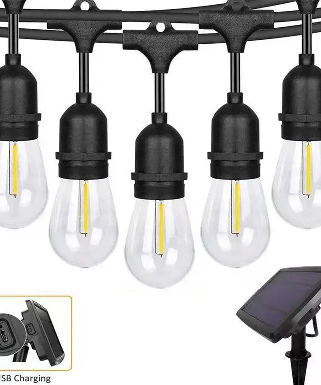 15m Black Hanging Solar Festoon String Lights with 15 Bulb Plug in Kit - Occasions > Christmas > Outdoor Decorations &