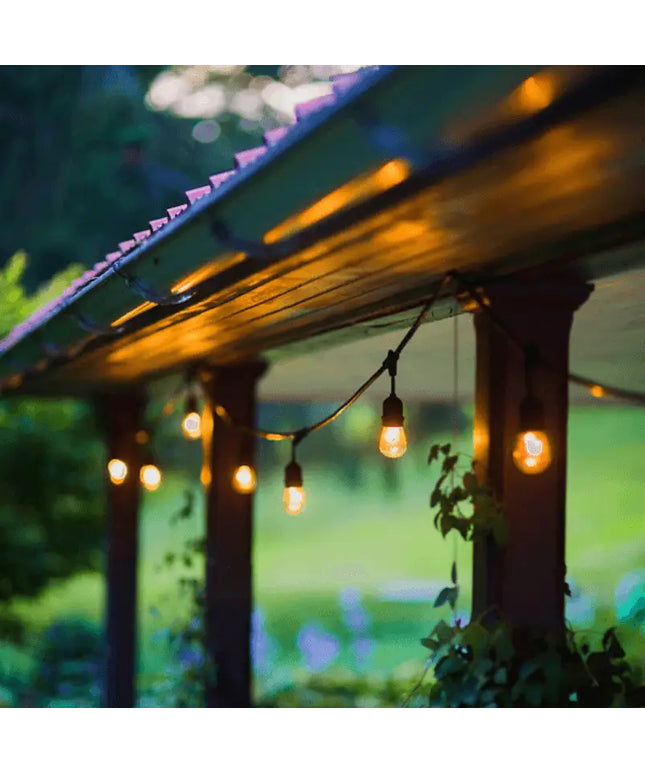 15m Black Hanging Solar Festoon String Lights with 15 Bulb Plug in Kit - Home & Garden > Lighting