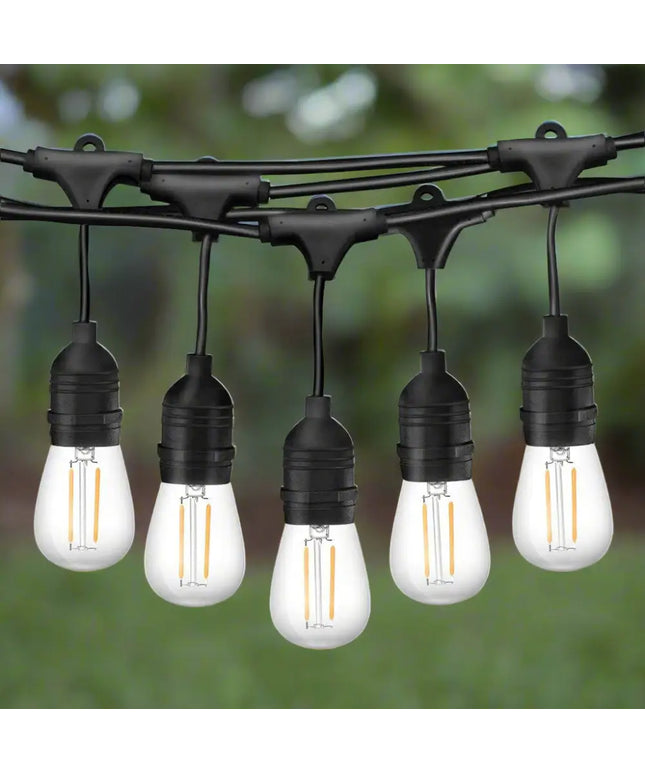 15m Black Hanging Solar Festoon String Lights with 15 Bulb Plug in Kit - Occasions > Christmas > Outdoor Decorations &
