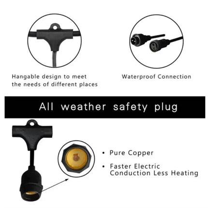 15m Black Hanging Solar Festoon String Lights with 15 Bulb Plug in Kit - Home & Garden > Lighting